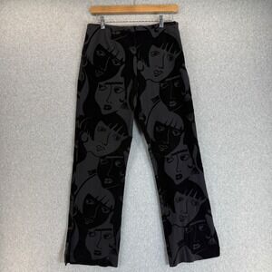 Ivy Jane Womens Pants Size 10‎ Jacquard Velvet Face Print Side Zip Black Vintage